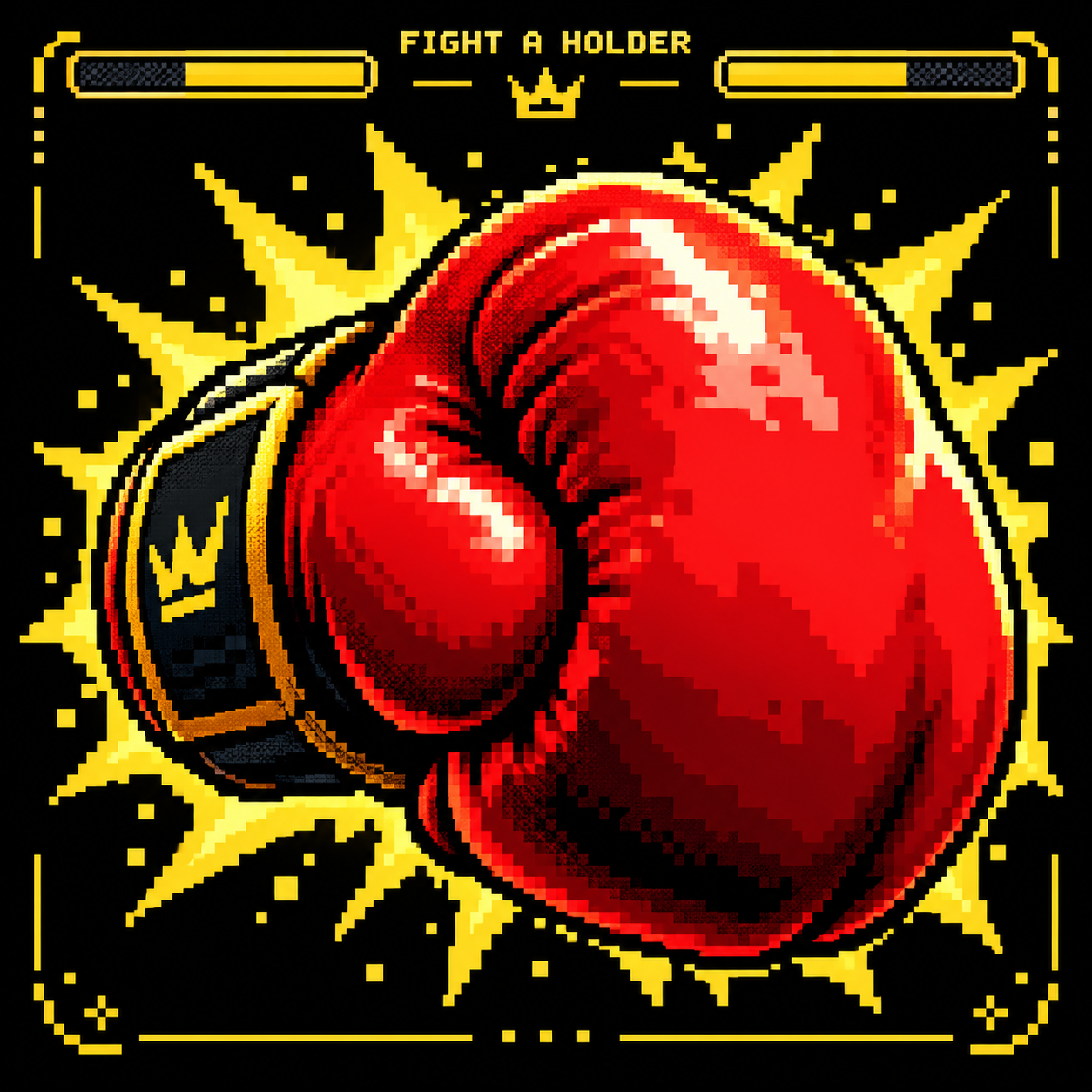 A red pixel-art boxing glove bursting through a yellow impact shape